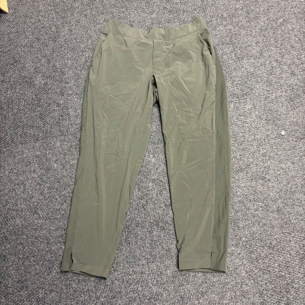 Athleta Brooklyn Ankle Pant Olive Green Tapered Ribbed Side Travel 10P Petite